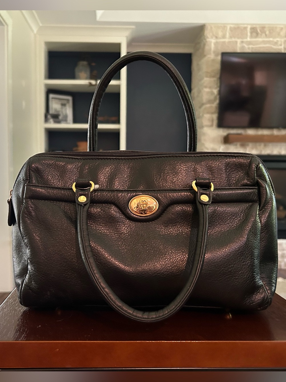 Etienne Aigner Black Leather Handbag Gold Hardware